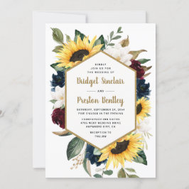Sonnenblumen Rose und Magnolia Rustikale Hochzeit Einladung