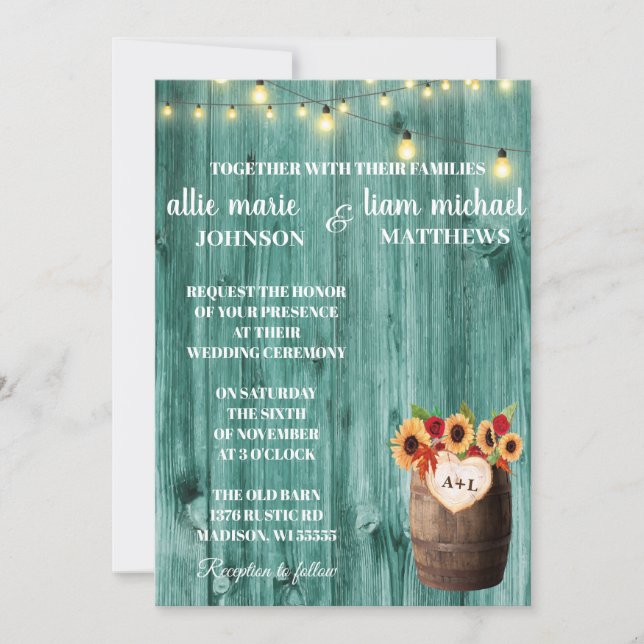 Sonnenblumen & Rose Whiskey Barrel Hochzeit Einlad Save The Date (Vorderseite)