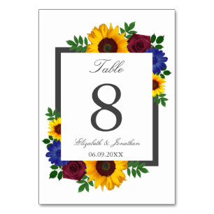 Sonnenblumen-Rosen-Blumen-Hochzeitstischkarte Tischnummer