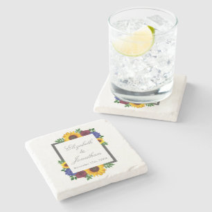 Sonnenblumen-Rosen-Hochzeit Steinuntersetzer