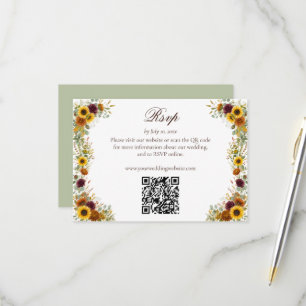 Sonnenblumen Rosen Rost Herbst Hochzeitswebsite QR RSVP Karte