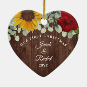 Sonnenblumen Rosen Rustikal Unser erstes Weihnacht Keramik Ornament
