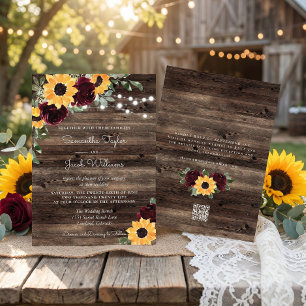 Sonnenblumen Rosen Scheune QR Code Hochzeit Einladung