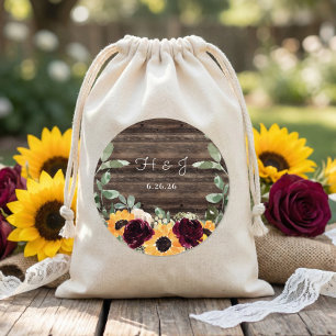 Sonnenblumen-Rosen-Scheunen-Holz-Hochzeitsumschlag Runder Aufkleber