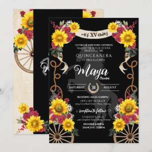 Sonnenblumen Rote Rosen Black Charro Quinceanera Einladung