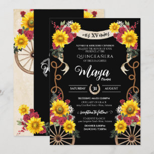Sonnenblumen Rote Rosen Black Charro Quinceanera I Einladung