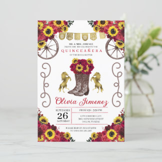Sonnenblumen Rote Rosen Cowgirl Boots Quinceanera Einladung