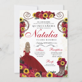 Sonnenblumen Rote Rosen Cowgirl Western Quinceaner Einladung