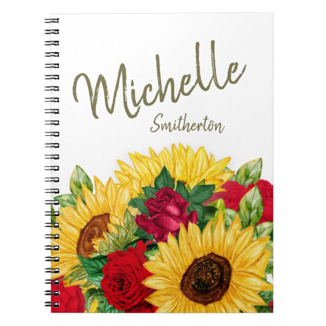 Sonnenblumen Rote Rosen Custom Notebook Notizblock (Vorderseite)