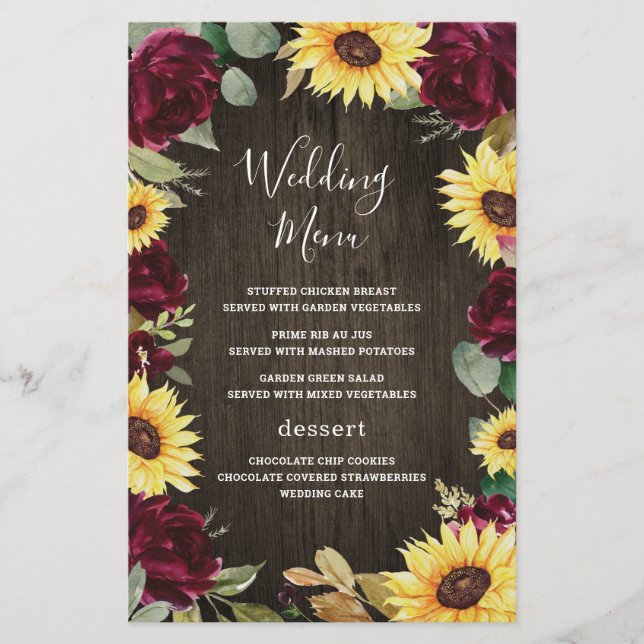 Sonnenblumen Rote Rosen Rustikale Hochzeitskarten (Vorderseite)