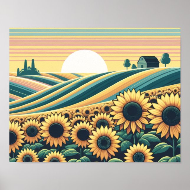 Sonnenblumen Ruhe: Rustikaler Sonnenaufgang Poster (Vorne)
