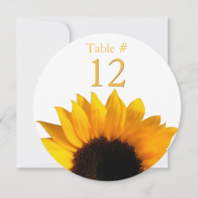 Sonnenblumen-Runde-Hochzeit-Tischnummernkarte Einladung (Vorderseite)