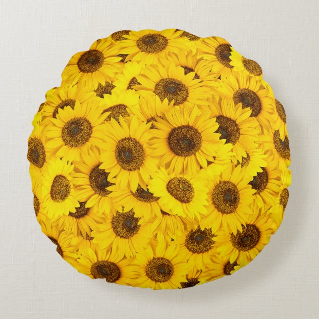 Sonnenblumen Rundes Kissen (Vorderseite)