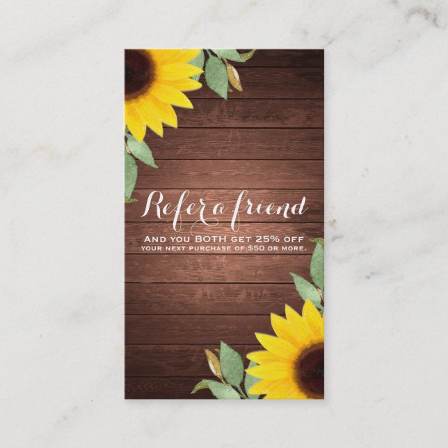 Sonnenblumen Rustic Honey Wood Chic Verleihung ein Empfehlungskarte (Vorderseite)