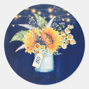 Sonnenblumen Rustic Navy Blue Hochzeit im Herbst M Runder Aufkleber
