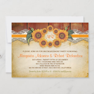 Sonnenblumen Rustic Wood Engagement Party lädt ein Einladung