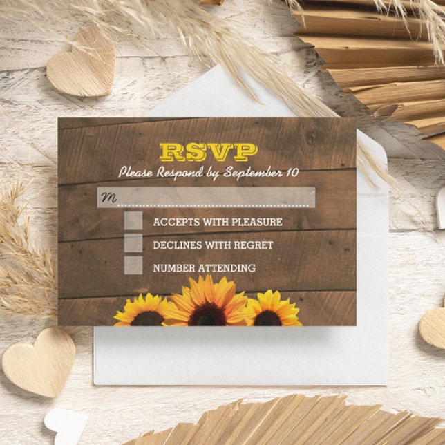 Sonnenblumen & Rustic Wood Wedding RSVP Card (Von Creator hochgeladen)