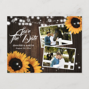 Sonnenblumen-Rustikal-Holzeit-Hochzeitsfoto Termin Ankündigungspostkarte