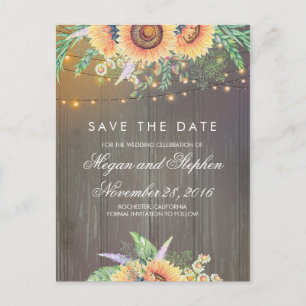 Sonnenblumen rustikal Save the Date Ankündigungspostkarte