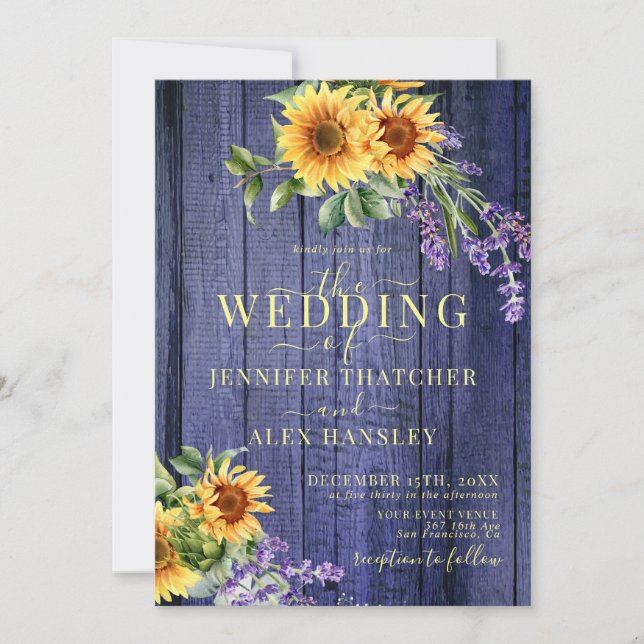 Sonnenblumen Rustikale Hochzeit Einladung (Vorderseite)