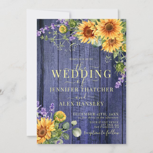 Sonnenblumen Rustikale Hochzeit Einladung (Vorderseite)