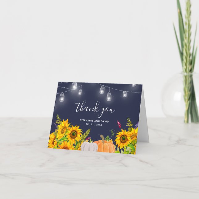Sonnenblumen Rustikale Hochzeit geklappt Dankeschö Dankeskarte (Vorderseite)