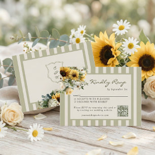 Sonnenblumen Rustikale Hochzeit QR Code RSVP Karte