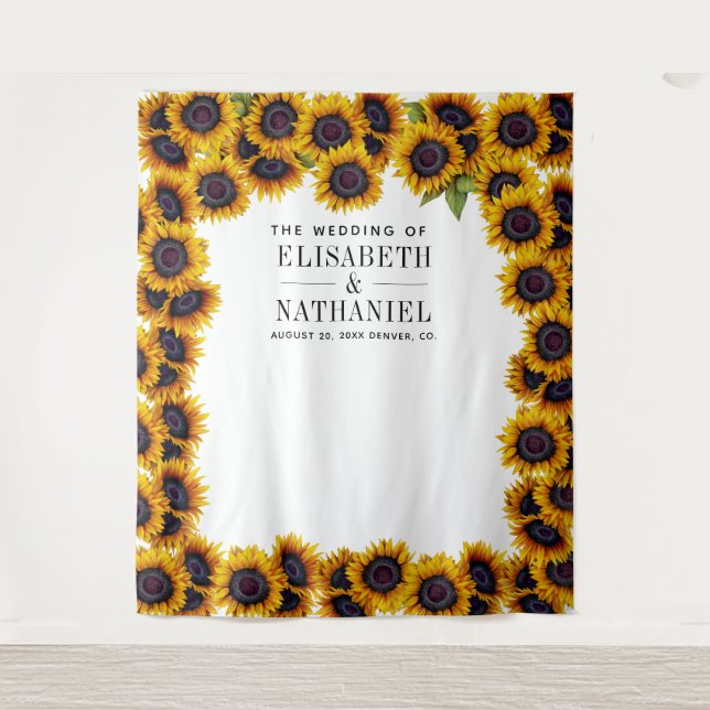 Sonnenblumen rustikale Hochzeitskabine Foto Stand Wandteppich (Vorderseite)
