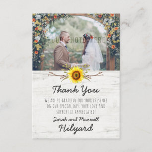 Sonnenblumen & Rustikale Holzfarm Hochzeit Vielen Dankeskarte
