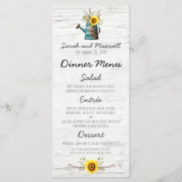 Sonnenblumen & Rustikale Holzfarm Hochzeitmenü Menükarte