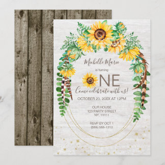 Sonnenblumen Rustikale Holzleuchten Erster Geburts Einladung