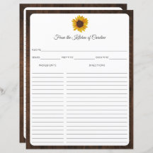 Sonnenblumen Rustikale Holzrezeptkarte Binder Beil