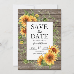 Sonnenblumen Rustikale Holzverheiratung Save The Date