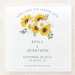 Sonnenblumen Rustikaler Blumenstrauß Save the Date Glasuntersetzer