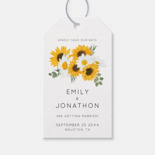 Sonnenblumen Rustikales Blumengelb Save the Date Geschenkanhänger (Vorderseite)