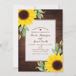 Sonnenblumen Rustikales Holz Elegante Country Wedd Einladung