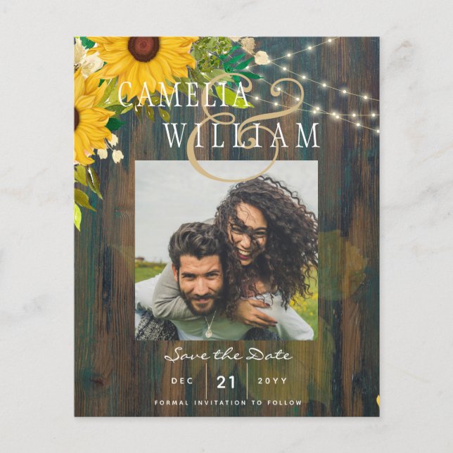 Sonnenblumen Rustikales Holz FOTO Hochzeit speiche Flyer (Vorne)