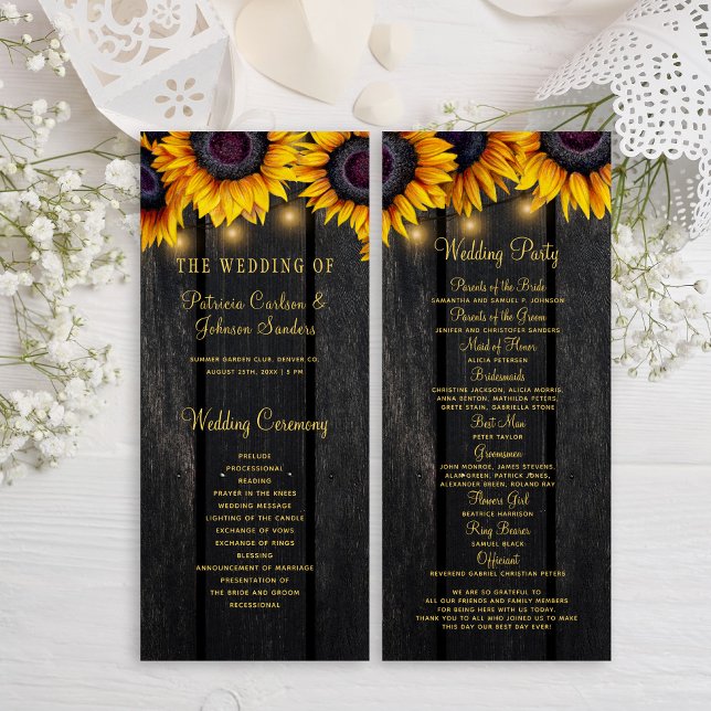 Sonnenblumen rustikales Holz Skript Hochzeitsprogr Einladung (Von Creator hochgeladen)