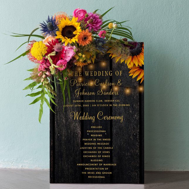 Sonnenblumen rustikales Holz Skript Hochzeitsprogr Flyer (Von Creator hochgeladen)