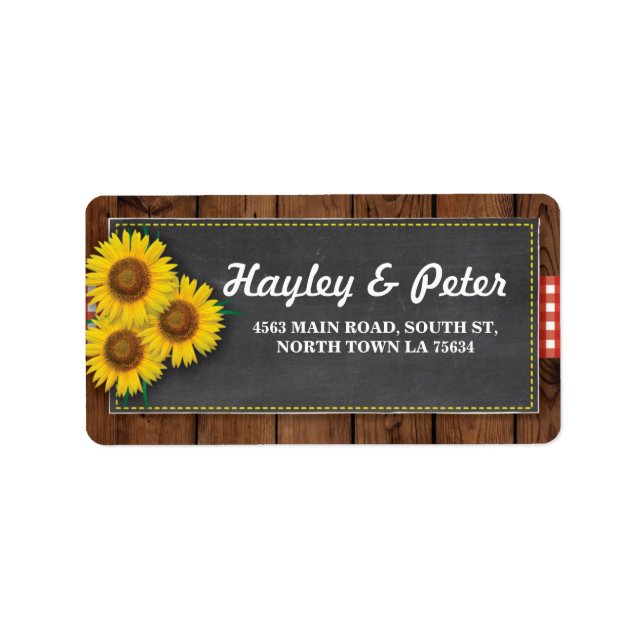 Sonnenblumen Rustikales Holzkhalk Adressenschilder Adressaufkleber (Vorne)