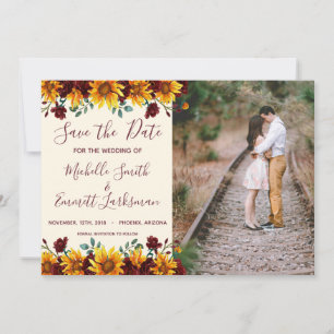 Sonnenblumen Rustikales Land Burgund Save the Date
