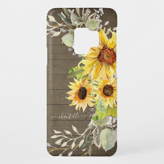 Sonnenblumen Rustikales Land Holz Wasserfarbe Blüt Case-Mate Samsung Galaxy Hülle (Rückseite)