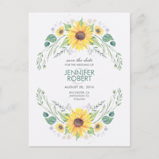 Sonnenblumen Rustikales Land Save the Date Ankündigungspostkarte (Vorderseite)
