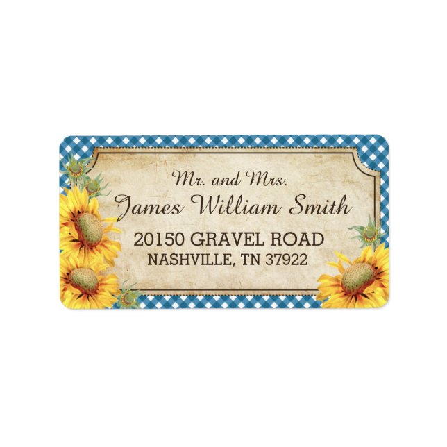 Sonnenblumen Rustikales malerisches Hochzeitslabel Adressaufkleber (Vorne)