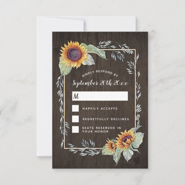 Sonnenblumen Rustikales Wasserfarbenhochzeitkarten RSVP Karte (Vorderseite)