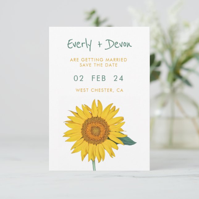 Sonnenblumen Save the Date Einladung (Stehend Vorderseite)