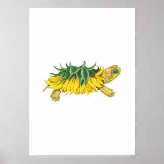 Sonnenblumen-Schildkröte – Botanischer Fantasy-Kun Poster