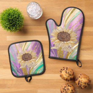 Sonnenblumen-Schimmer-Ofenhandschuh- und Topflappe Ofenhandschuh & Topflappen-Set