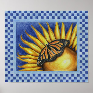 Sonnenblumen-Schmetterling-Folk-Art-Poster-Druck Poster