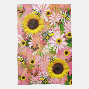 Sonnenblumen-Schmetterling-Hummel-Küchenhandtuch Geschirrtuch